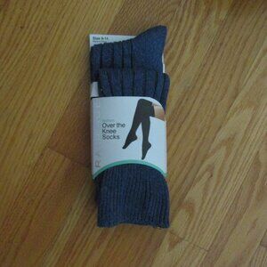 RAMPAGE FASHION SOCKS WOMENS SIZE 9 - 11 OVER THE KNEE HIGH BOOT BLUE RIBBED NEW